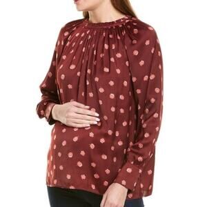 New HATCH The Clarabelle Top Burgundy Pink Floral Long Sleeve Maternity size XS
